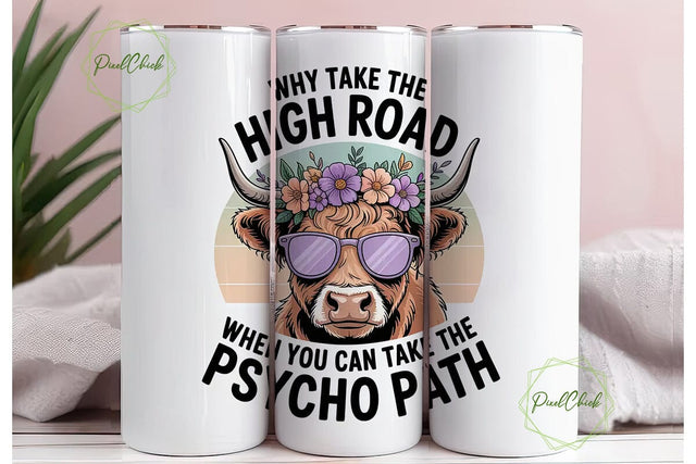 Highland Cow Psycho Path 20oz Tumbler Sublimation PixelChick 