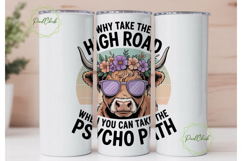 Highland Cow Psycho Path 20oz Tumbler Sublimation PixelChick 