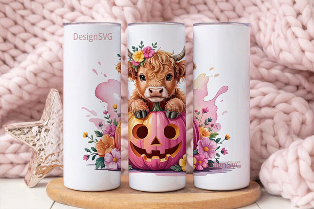 Highland Cow Pumpkin 20oz Tumbler Wrap Sublimation DesignSVG 