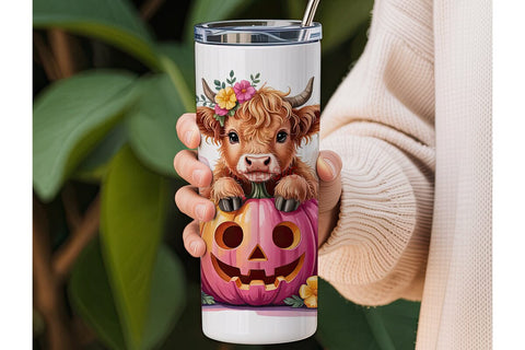 Highland Cow Pumpkin 20oz Tumbler Wrap Sublimation DesignSVG 
