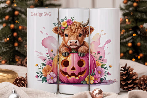 Highland Cow Pumpkin 20oz Tumbler Wrap Sublimation DesignSVG 