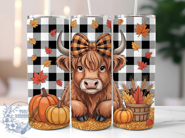 Highland Cow Pumpkin Fall Tumbler, Fall Farmhouse Cup Wrap, 20Oz Sublimation, Autumn Cow Drinkware, Rustic Pumpkin Mug, Country Harvest Wrap, Cozy Autumn Cup Print Sublimation ToriDesigns 