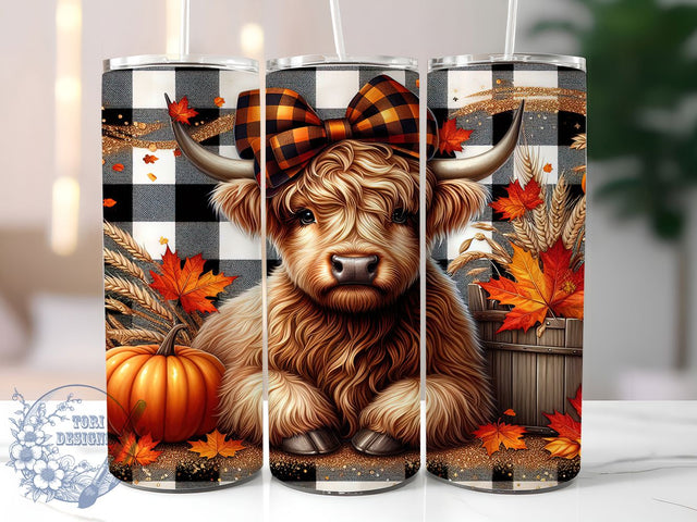 Highland Cow Pumpkin Fall Tumbler, Fall Farmhouse Cup Wrap, 20Oz Sublimation, Autumn Cow Drinkware, Rustic Pumpkin Mug, Country Harvest Wrap, Cozy Autumn Cup Print Sublimation ToriDesigns 