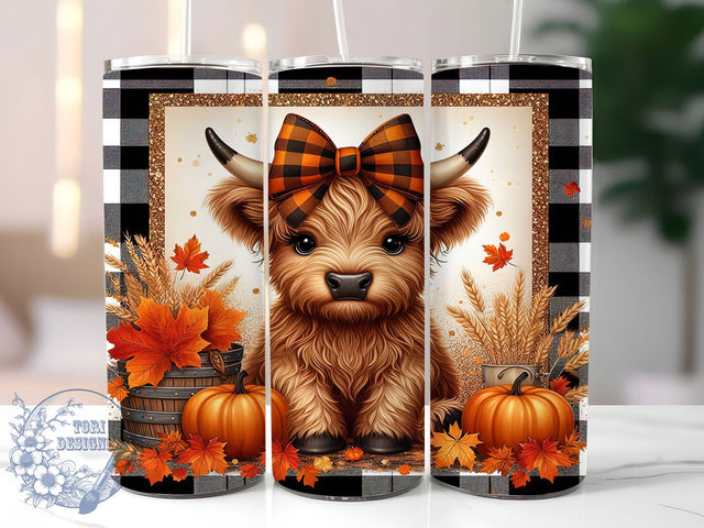 Highland Cow Pumpkin Fall Tumbler, Fall Farmhouse Cup Wrap, 20Oz Sublimation, Autumn Cow Drinkware, Rustic Pumpkin Mug, Country Harvest Wrap, Cozy Autumn Cup Print Sublimation ToriDesigns 