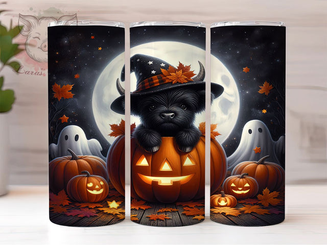 Highland Cow Pumpkin Halloween Tumbler, Halloween Tumbler, Black Cow Wrap, Fall Pumpkin, Rustic Design, Sublimation Cup, 20Oz Tumbler Sublimation Lara' s Designs 
