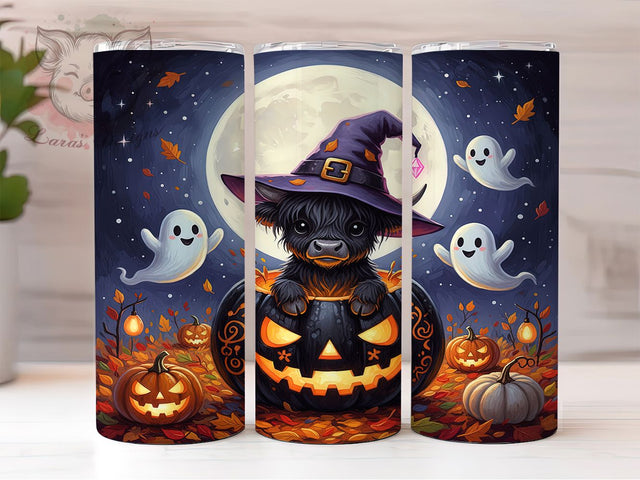 Highland Cow Pumpkin Halloween Tumbler, Halloween Tumbler, Black Cow Wrap, Fall Pumpkin, Rustic Design, Sublimation Cup, 20Oz Tumbler Sublimation Lara' s Designs 