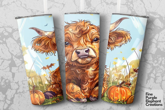 Highland Cow Pumpkin Patch Sublimation Tumbler Wrap Sublimation Fine Purple Elephant Creations 