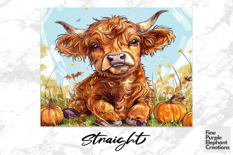 Highland Cow Pumpkin Patch Sublimation Tumbler Wrap Sublimation Fine Purple Elephant Creations 