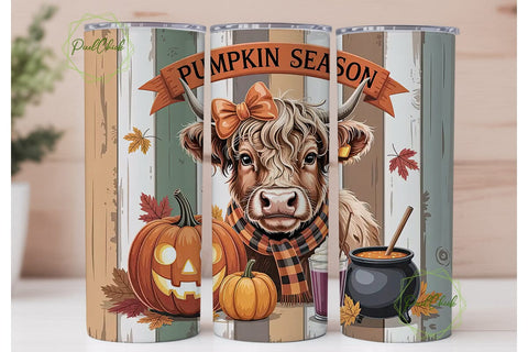 Highland Cow Pumpkin Season Tumbler Wrap Sublimation PixelChick 