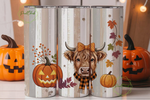 Highland Cow Pumpkin Season Tumbler Wrap Sublimation PixelChick 