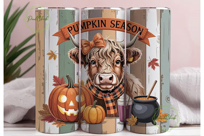 Highland Cow Pumpkin Season Tumbler Wrap Sublimation PixelChick 