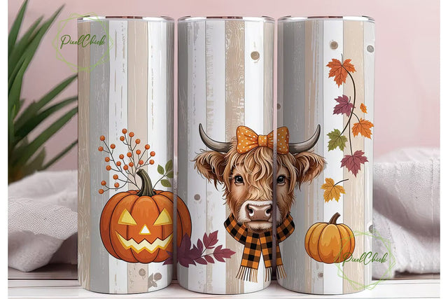 Highland Cow Pumpkin Season Tumbler Wrap Sublimation PixelChick 