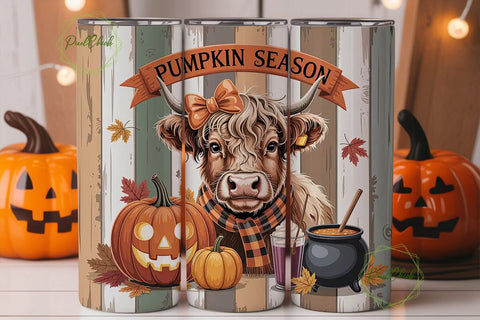 Highland Cow Pumpkin Season Tumbler Wrap Sublimation PixelChick 