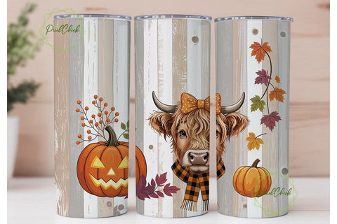 Highland Cow Pumpkin Season Tumbler Wrap Sublimation PixelChick 