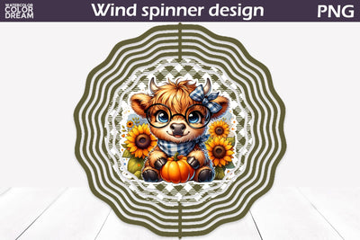 Highland Cow Pumpkin Wind Spinner Sublimation WatercolorColorDream 