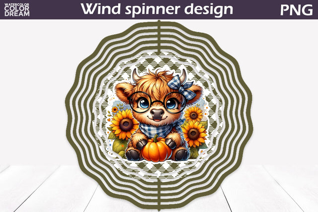 Highland Cow Pumpkin Wind Spinner Sublimation WatercolorColorDream 