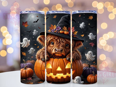 Highland Cow Pumpkin Witch 20oz Tumbler, Highland Cow, Pumpkin Design, Witch Theme, Sublimation Wrap, 20oz Tumbler, Rustic Aesthetic, Spooky Charm Sublimation SvggirlplusArt 