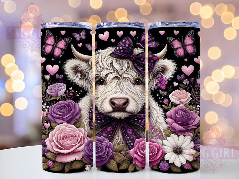Highland Cow Purple 20oz Tumbler Wrap Sublimation Design, Straight Tapered Tumbler Wrap, Highland Cow Tumbler Png, Instant Digital Download Sublimation SvggirlplusArt 