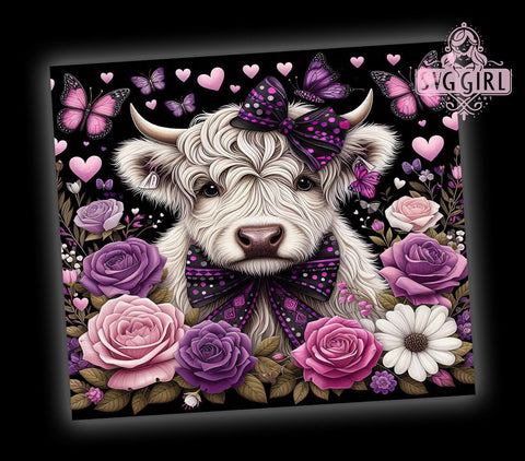 Highland Cow Purple 20oz Tumbler Wrap Sublimation Design, Straight Tapered Tumbler Wrap, Highland Cow Tumbler Png, Instant Digital Download Sublimation SvggirlplusArt 