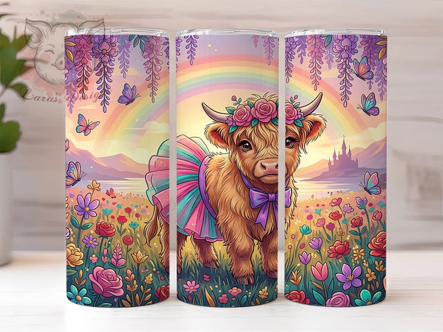 Highland Cow Rainbow 20oz Tumbler, Highland Cow Rainbow, 20oz Tumbler Wrap, Sublimation Design, Cute Highland Cow PNG, Rainbow Tumbler Wrap, Cow Tumbler Design, Digital Download Sublimation Lara' s Designs 