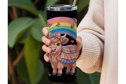 Highland Cow Rainbow Tumbler Wrap Sublimation DesignSVG 