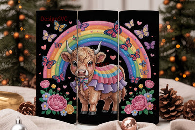 Highland Cow Rainbow Tumbler Wrap Sublimation DesignSVG 