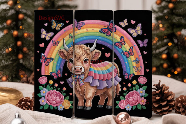 Highland Cow Rainbow Tumbler Wrap Sublimation DesignSVG 