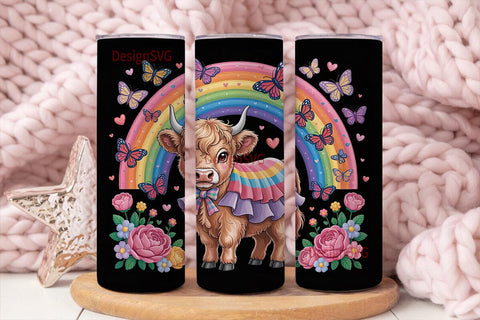 Highland Cow Rainbow Tumbler Wrap Sublimation DesignSVG 