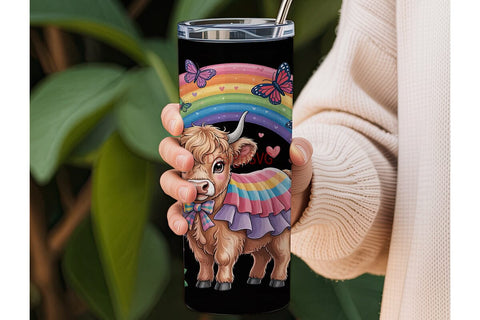Highland Cow Rainbow Tumbler Wrap Sublimation DesignSVG 