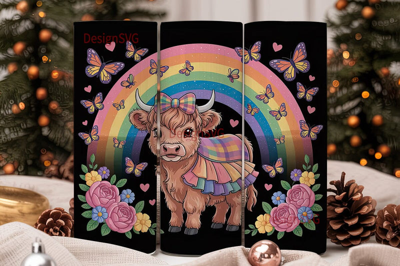 Highland Cow Rainbow Tumbler Wrap Sublimation DesignSVG 