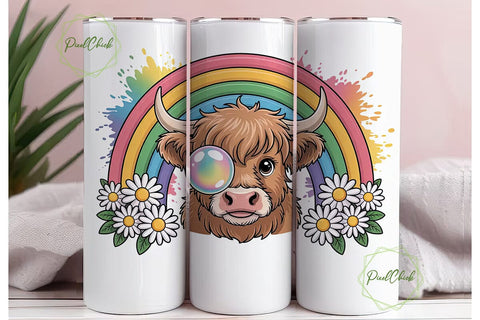 Highland Cow Rainbow Tumbler Wrap Sublimation PixelChick 