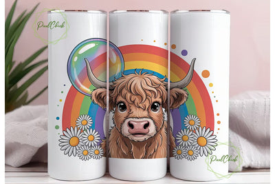 Highland Cow Rainbow Tumbler Wrap Sublimation PixelChick 