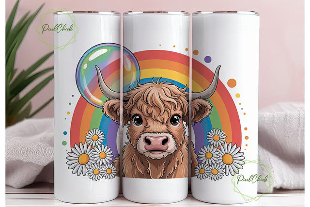 Highland Cow Rainbow Tumbler Wrap Sublimation PixelChick 