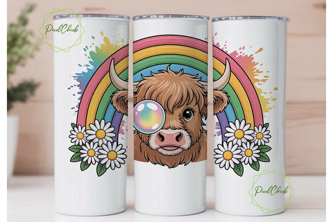 Highland Cow Rainbow Tumbler Wrap Sublimation PixelChick 