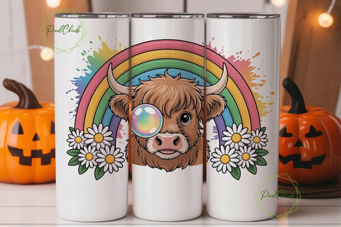 Highland Cow Rainbow Tumbler Wrap Sublimation PixelChick 