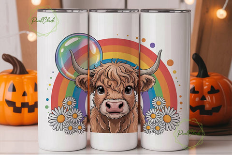 Highland Cow Rainbow Tumbler Wrap Sublimation PixelChick 