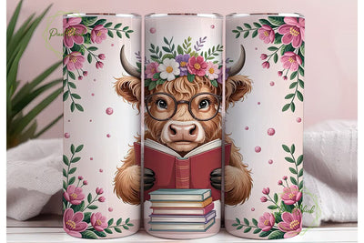 Highland Cow Reading 20oz Tumbler Wrap Sublimation PixelChick 