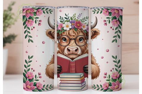 Highland Cow Reading 20oz Tumbler Wrap Sublimation PixelChick 