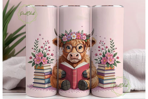 Highland Cow Reading 20oz Tumbler Wrap Sublimation PixelChick 