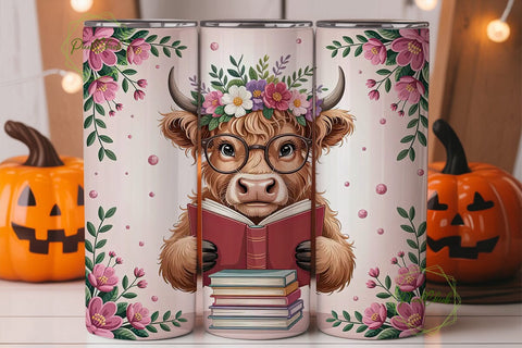 Highland Cow Reading 20oz Tumbler Wrap Sublimation PixelChick 