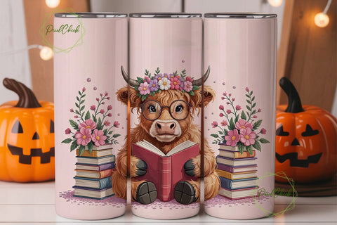 Highland Cow Reading 20oz Tumbler Wrap Sublimation PixelChick 