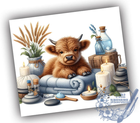 Highland Cow Relax 20oz Skinny Tumbler, Highland Cow Tumbler Png, Straight & Tapered Tumbler Wrap, Instant Digital Download Sublimation ToriDesigns 
