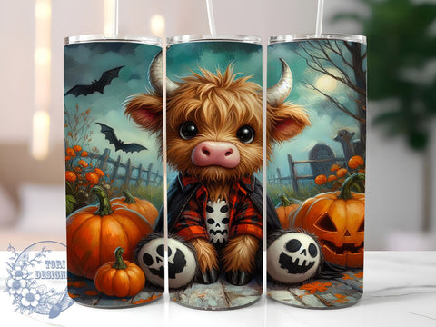Highland Cow Retro Halloween 20oz Skinny Tumbler, Cute Animal Tumbler Png, Straight & Tapered Tumbler Wrap, Instant Digital Download Sublimation ToriDesigns 