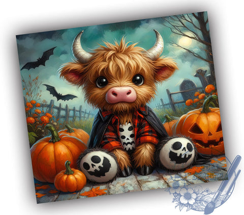 Highland Cow Retro Halloween 20oz Skinny Tumbler, Cute Animal Tumbler Png, Straight & Tapered Tumbler Wrap, Instant Digital Download Sublimation ToriDesigns 
