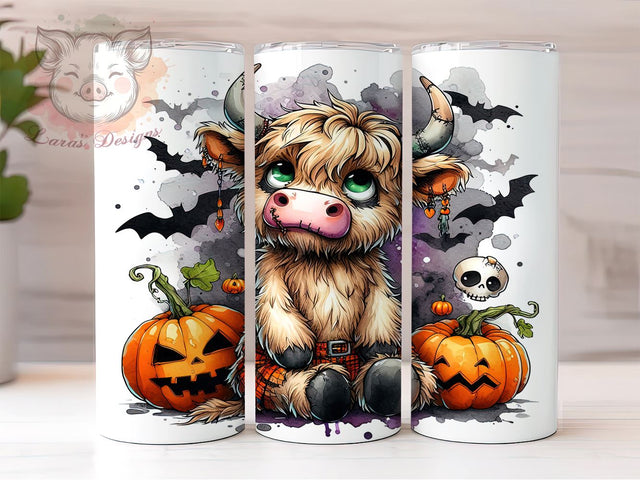 Highland Cow Retro Halloween 20oz Tumbler Png, Straight & Tapered Tumbler Png, Cute Animal Tumbler Png, Digital Download PNG Sublimation Lara' s Designs 