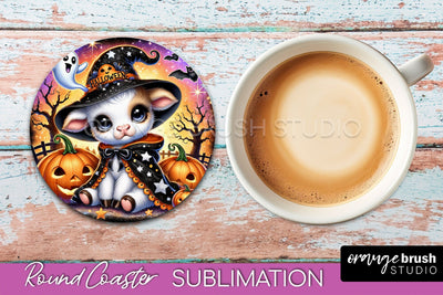 Highland Cow Round Coaster, Halloween Coaster Sublimation Sublimation OrangeBrushStudio 