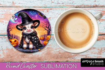 Highland Cow Round Coaster, Halloween Coaster Sublimation Sublimation OrangeBrushStudio 