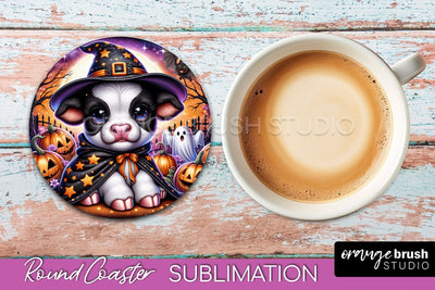 Highland Cow Round Coaster, Halloween Coaster Sublimation Sublimation OrangeBrushStudio 