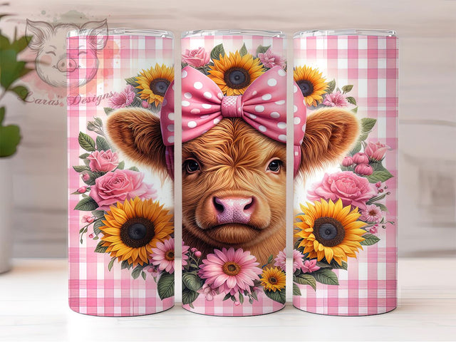 Highland Cow Rustic Farm Tumbler Wrap, Farm Animal Art, Rustic Sunflower Cup, Country Cow Pattern, Farmhouse Style Gift, Highland Cattle Art, Rural Farm Design Sublimation Lara' s Designs 