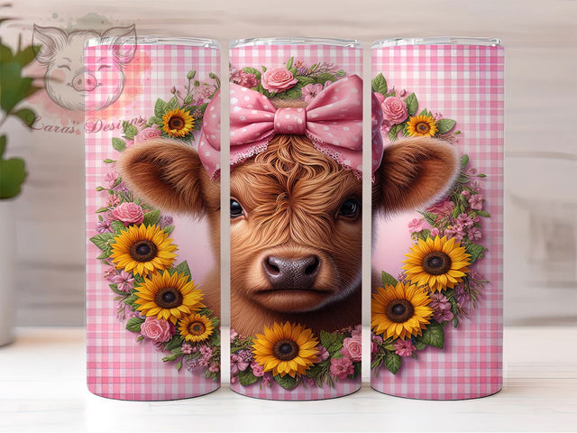 Highland Cow Rustic Farm Tumbler Wrap, Farm Animal Art, Rustic Sunflower Cup, Country Cow Pattern, Farmhouse Style Gift, Highland Cattle Art, Rural Farm Design Sublimation Lara' s Designs 